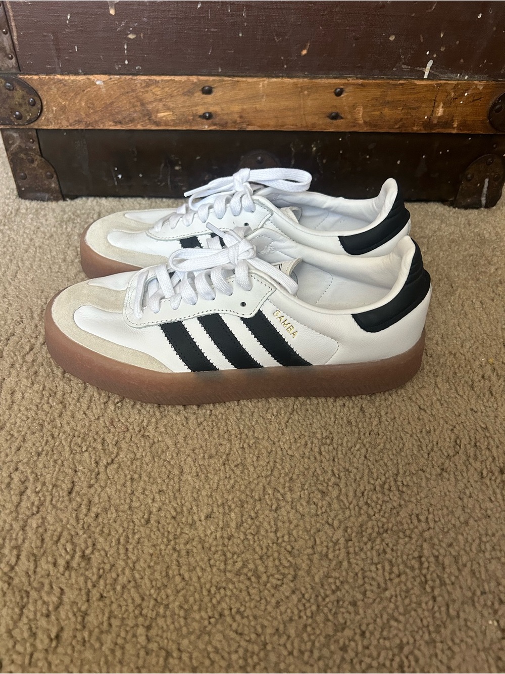 adidas White & Black Platform Sneakers with Gum Sole